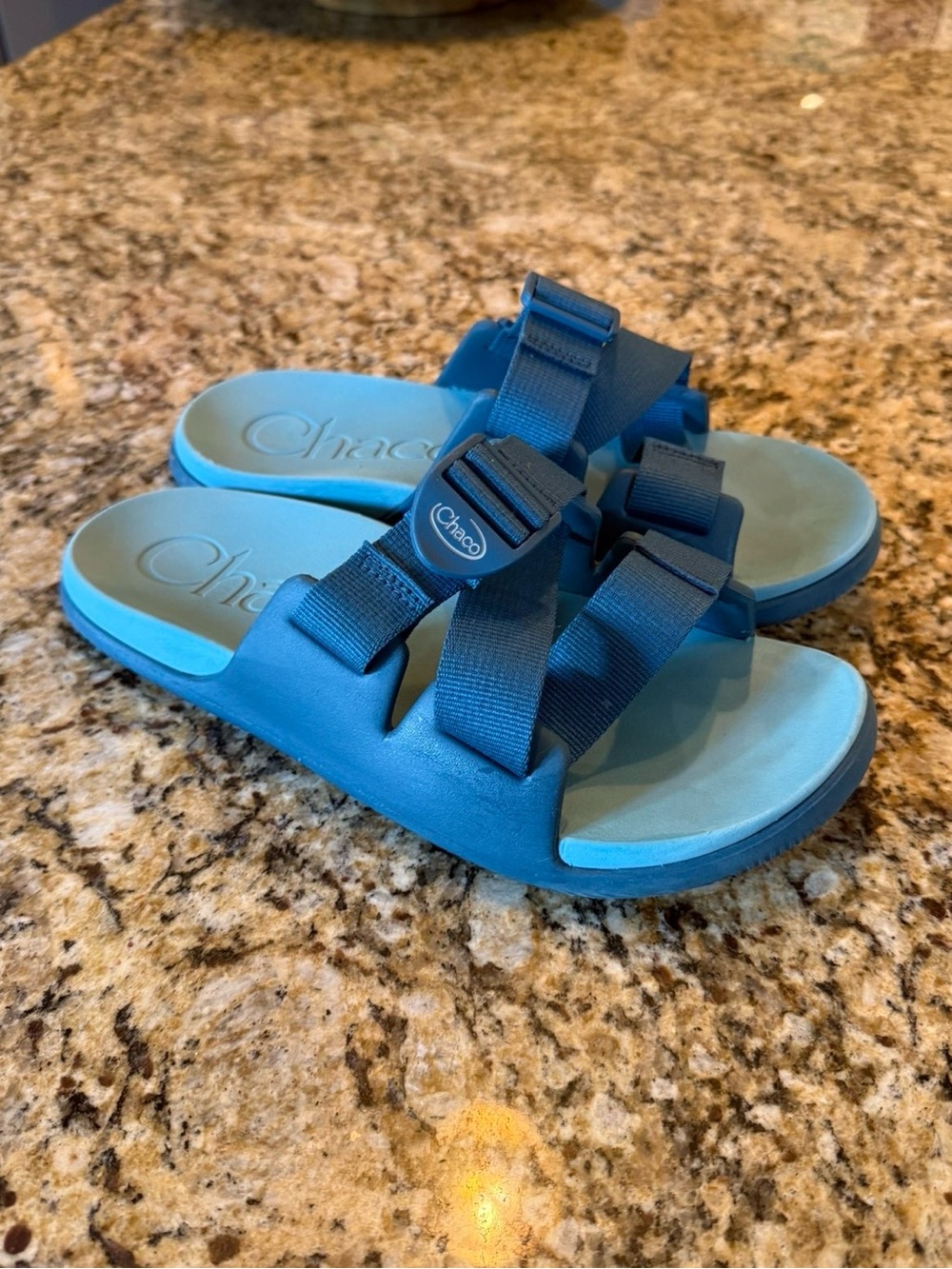 Chaco Teal Slide Sandals with Webbing Straps